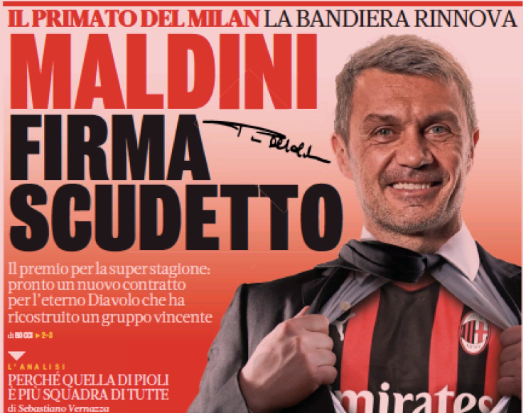 Мальдини, подпись Скудетто. Заголовки Gazzetta, TuttoSport и Corriere за 15 марта