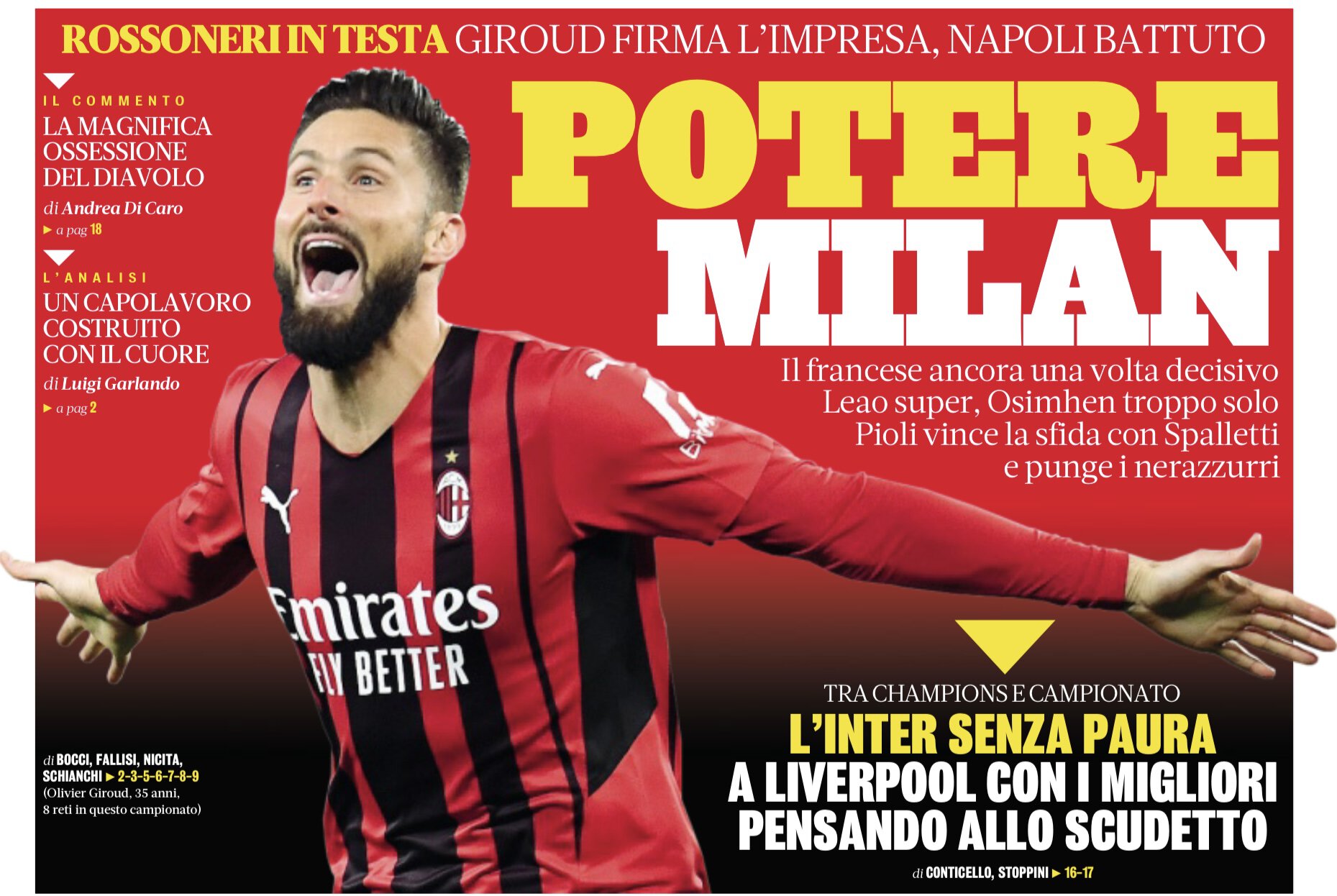 Мощь «Милана». Заголовки Gazzetta, TuttoSport и Corriere за 7 марта