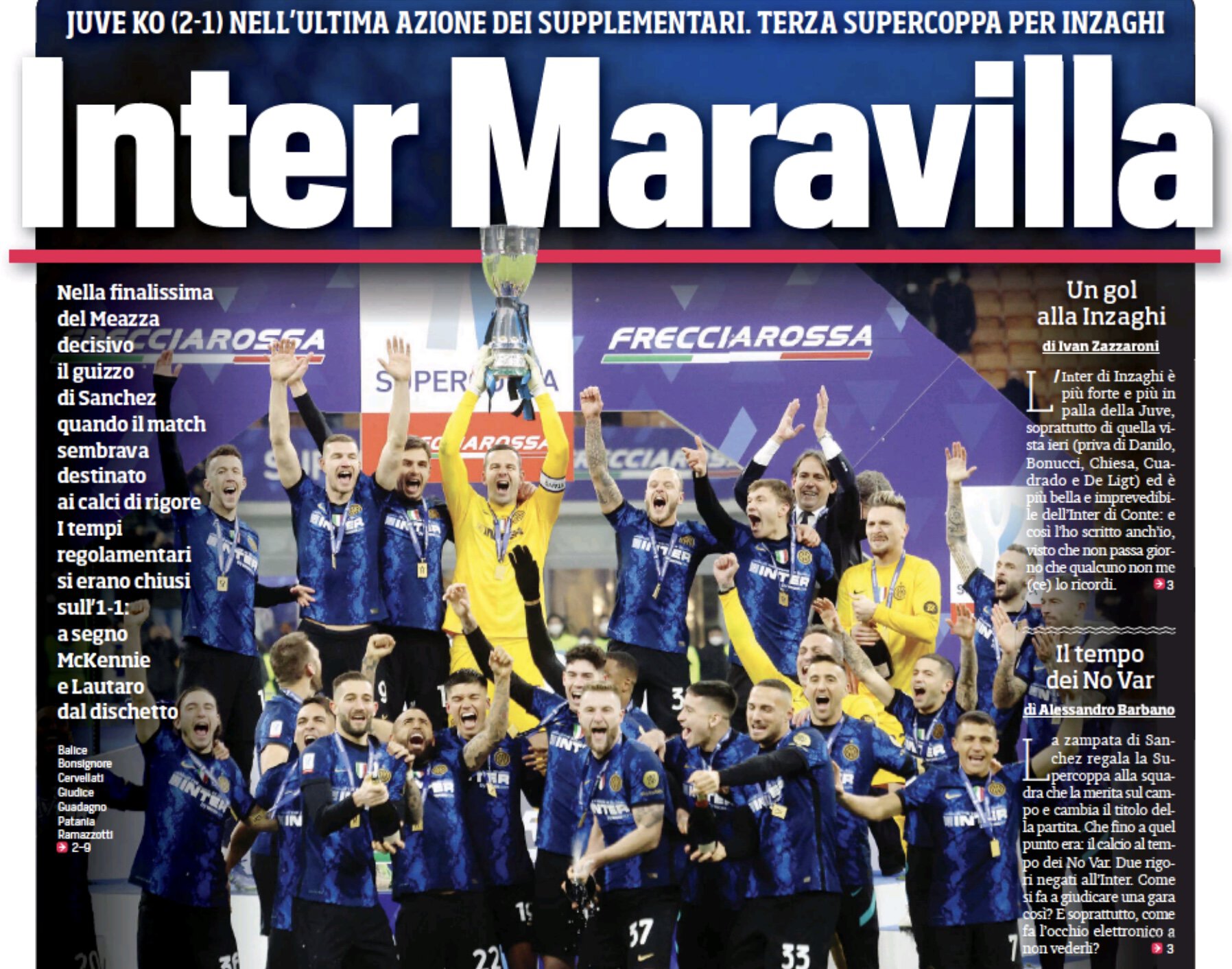 «Интер» Чудесный. Заголовки Gazzetta, TuttoSport и Corriere за 13 января