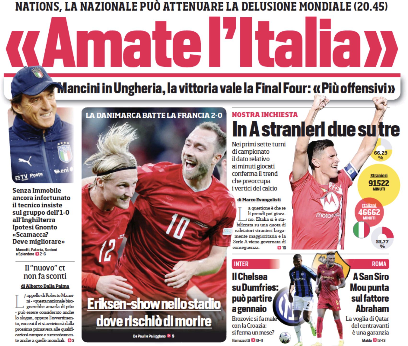 Люблю Италию. Заголовки Gazzetta, TuttoSport и Corriere за 26 сентября