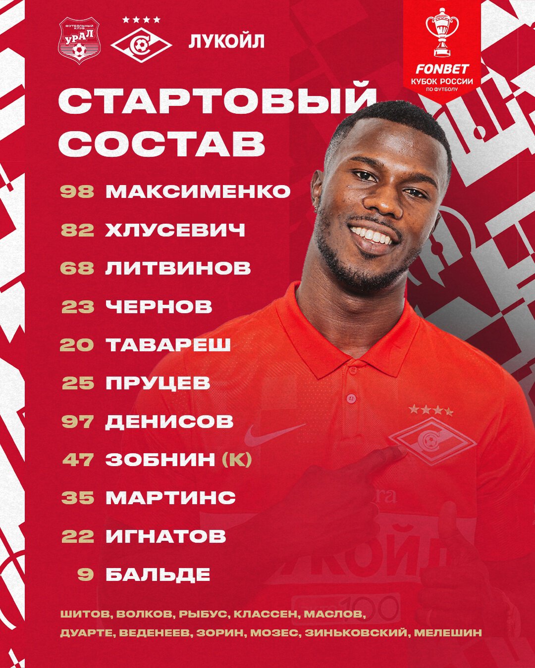 Наш состав на сегодняшний матч &#171;Урал&#187; - &#171;Спартак&#187;!