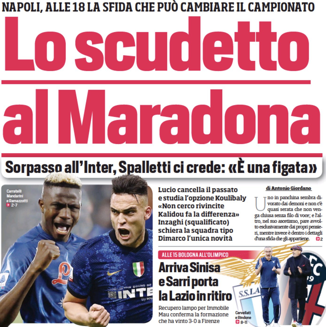Скудетто на «Марадоне». Заголовки Gazzetta, TuttoSport и Corriere за 12 февраля
