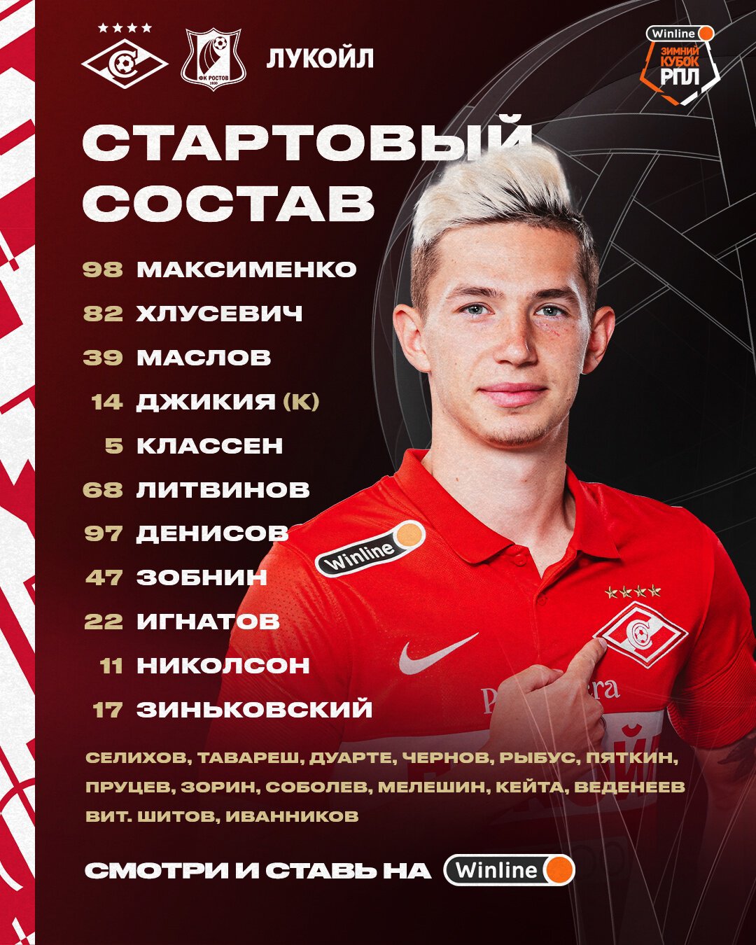 Состав «Спартака» на матч Зимнего кубка РПЛ с «Ростовом»