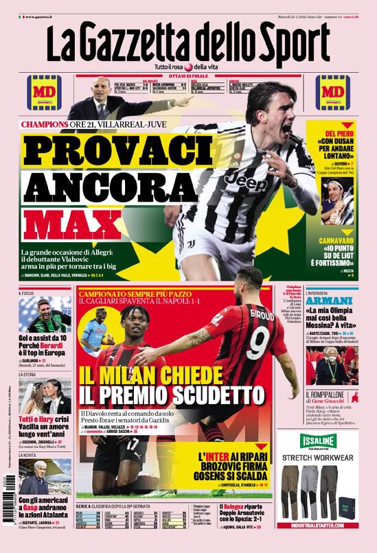 Попробуй снова Макс. Обложки Gazzetta, TuttoSport и Corriere за 22 февраля