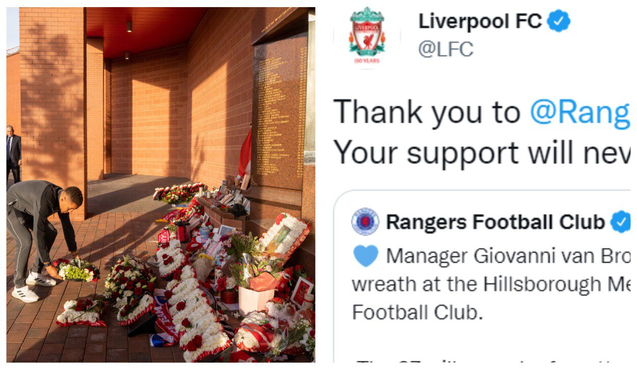 Тренер и капитан «Рейнджерс» возложили цветы к мемориалу в память о погибших на стадионе «Хиллсборо»