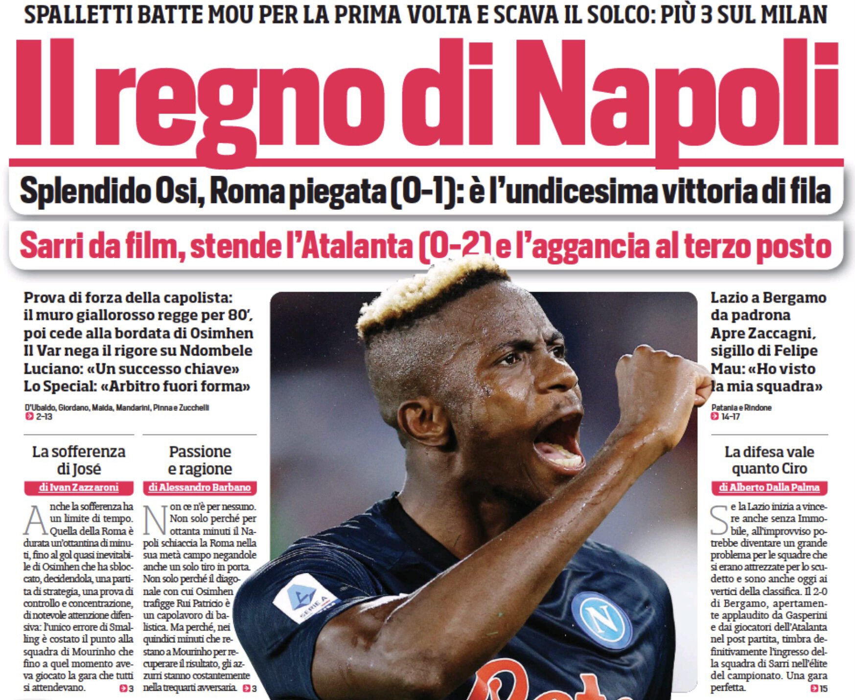 Господство «Наполи». Заголовки Gazzetta, TuttoSport и Corriere за 24 октября