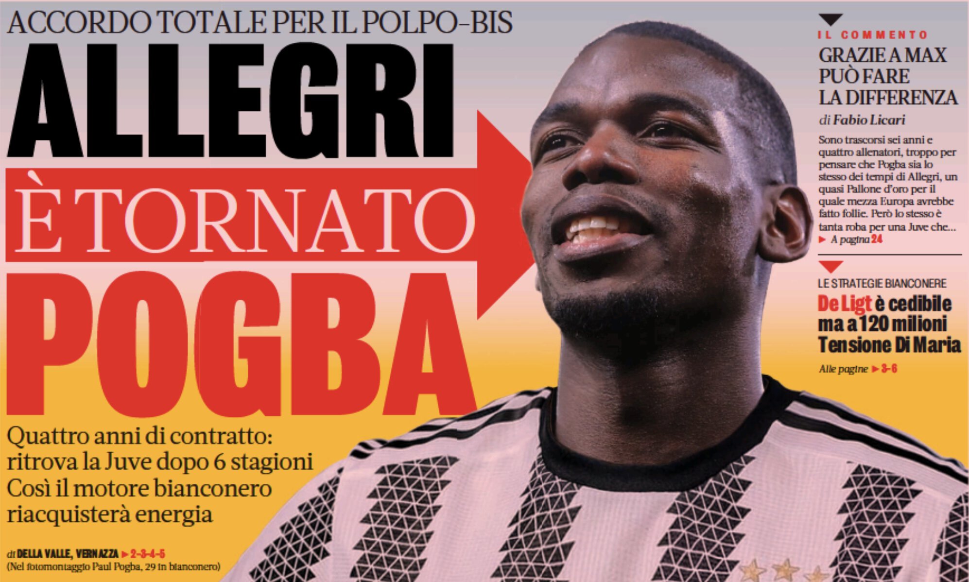 Аллегри, это вернулся Погба. Заголовки Gazzetta, TuttoSport и Corriere за 24 июня