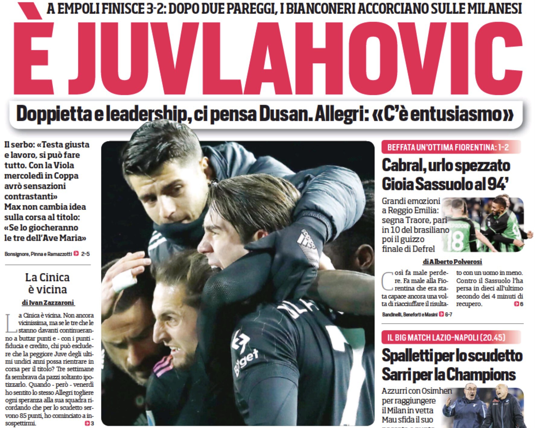 Это ЮВлахович. Заголовки Gazzetta, TuttoSport и Corriere за 27 февраля
