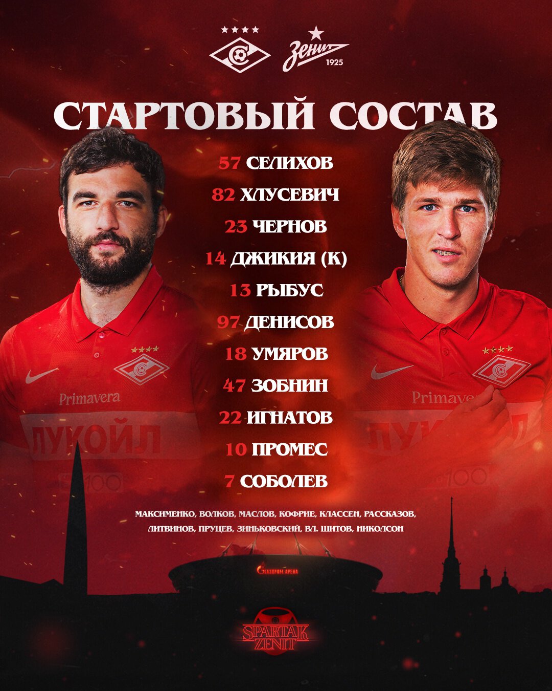 Состав «Спартака» в матче с «Зенитом»