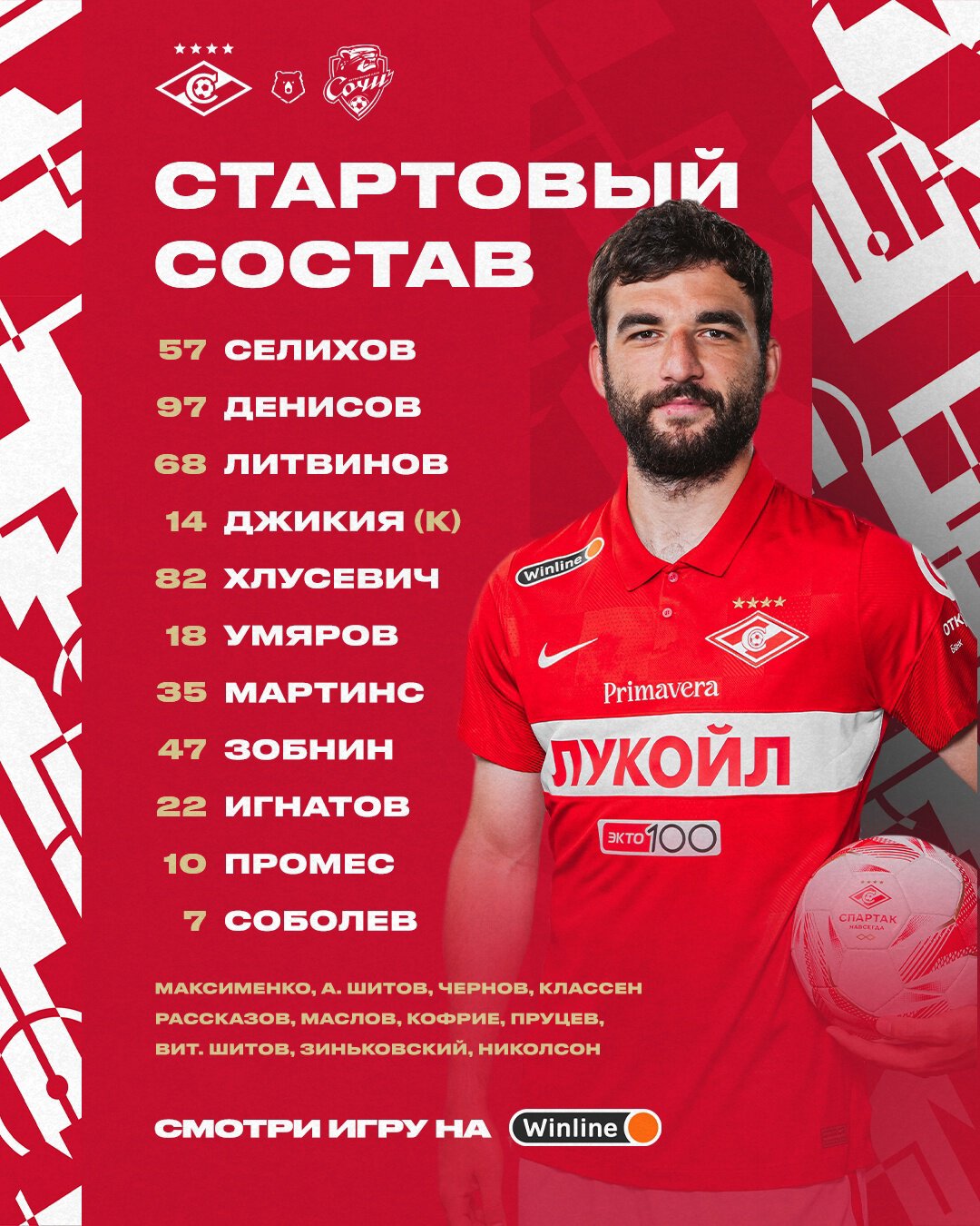 Состав «Спартака» в матче с «Сочи»