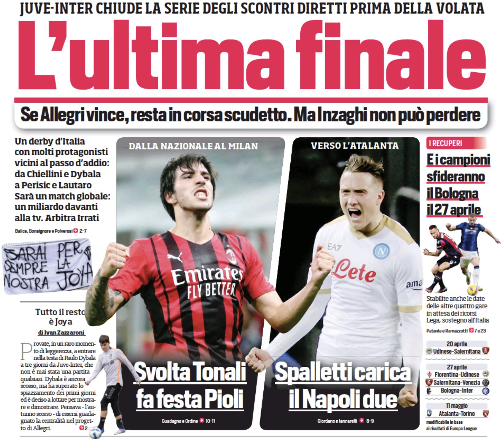 Последний финал. Заголовки Gazzetta, TuttoSport и Corriere за 31 марта