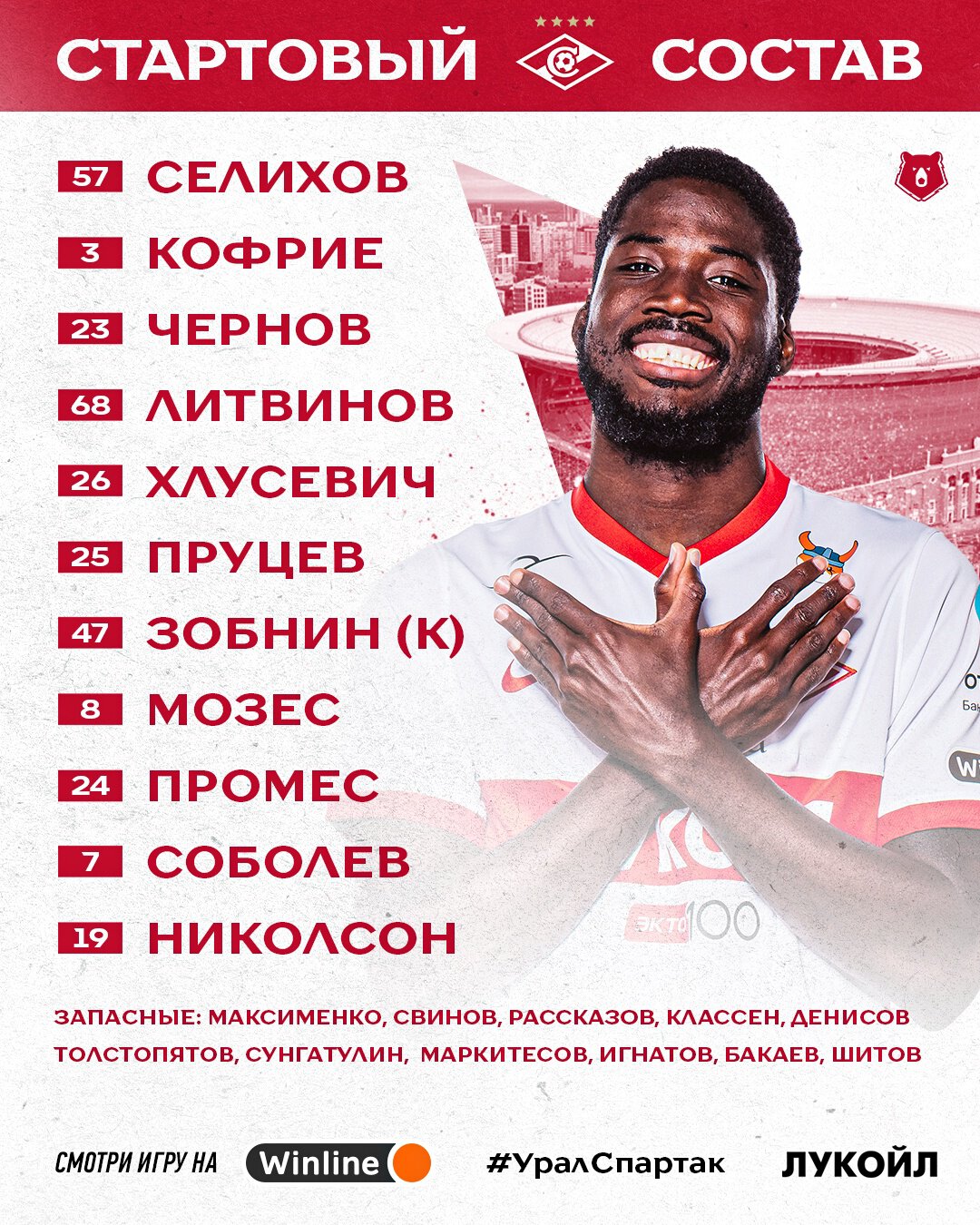 Состав «Спартака» в матче с «Уралом»