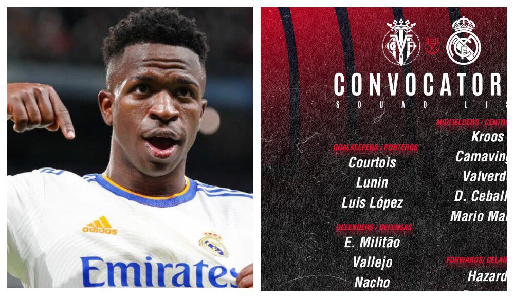 «Реал» опубликовал заявку на матч Кубка: с «Вильярреалом» сыграют без Карвахаля и Тчуамени, зато с двумя Винисиусами