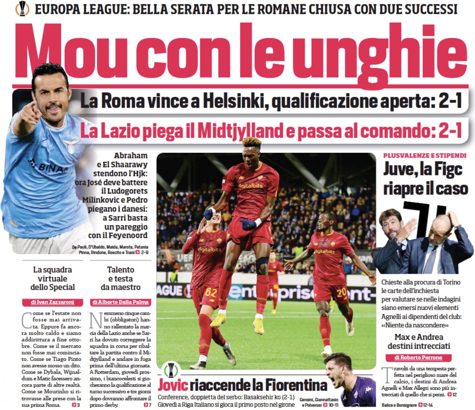 Моур с когтями. Заголовки Gazzetta, TuttoSport и Corriere за 28 октября