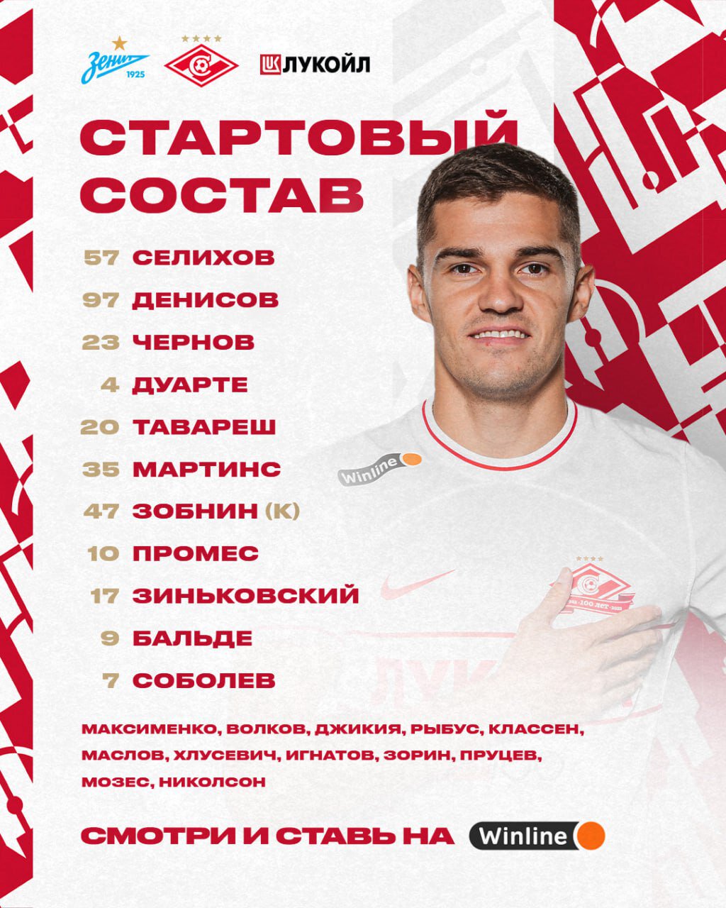 Состав «Спартака» на матч с «Зенитом»