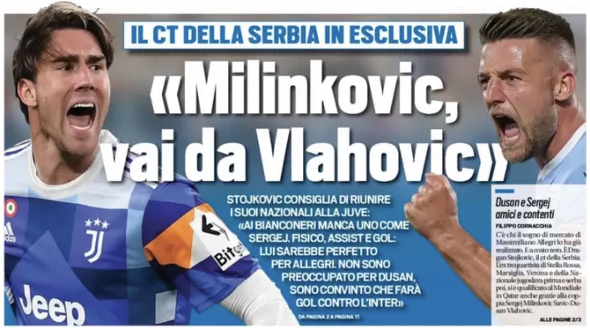 «Милинкович, иди к Влаховичу». Заголовки Gazzetta, TuttoSport и Corriere за 10 мая