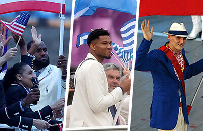 Яннис и Леброн – знаменосцы на открытии-2024. А какие баскетболисты несли флаги на других Играх?