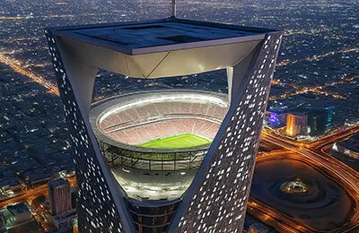 Суперпроект стадиона к ЧМ-2034 на небоскребе в Саудовской Аравии. Жаль, но фэйк