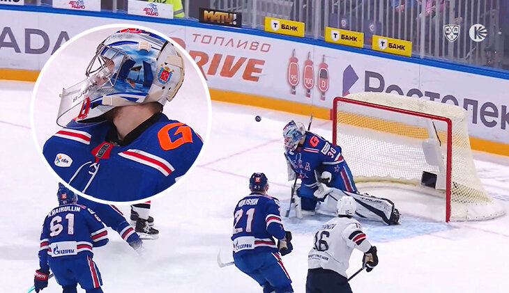 Фотография поста в ленте Вратарь СКА пропустил очередной странный гол. Шайба отскочила от стекла прямо ему в ногу