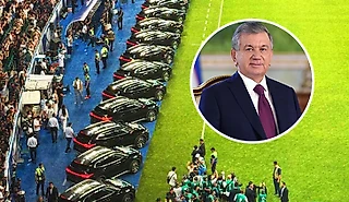 Кадр дня: под 40 машин в подарок игрокам Узбекистана. За выход на ЧМ – от президента!