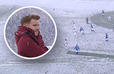«Спартак» под диким снегом: мяч и игроков почти не видно. Такого снегопада в Калининграде не ждали
