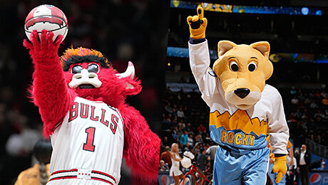 Бык Бенни и денверский Рокки – легенды НБА. Как маскоты так метко бросают с центра площадки спиной с кольцу?