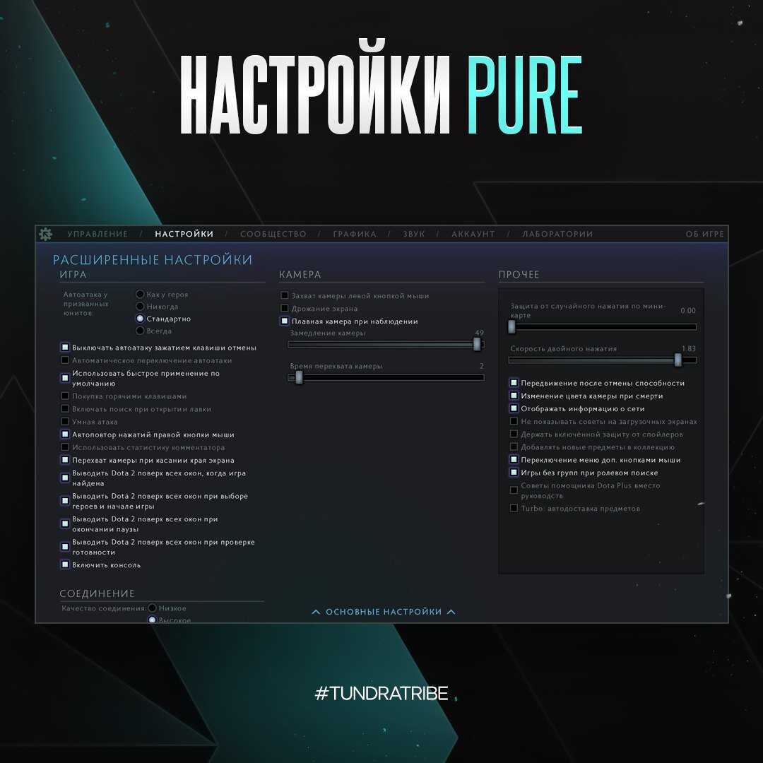 Pure показал настройки Доты