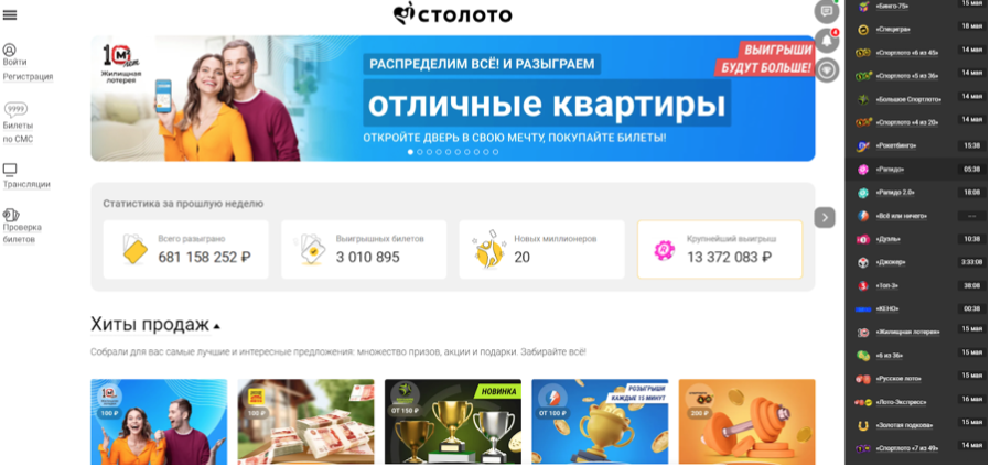 Список лотерей на портале stoloto.ru