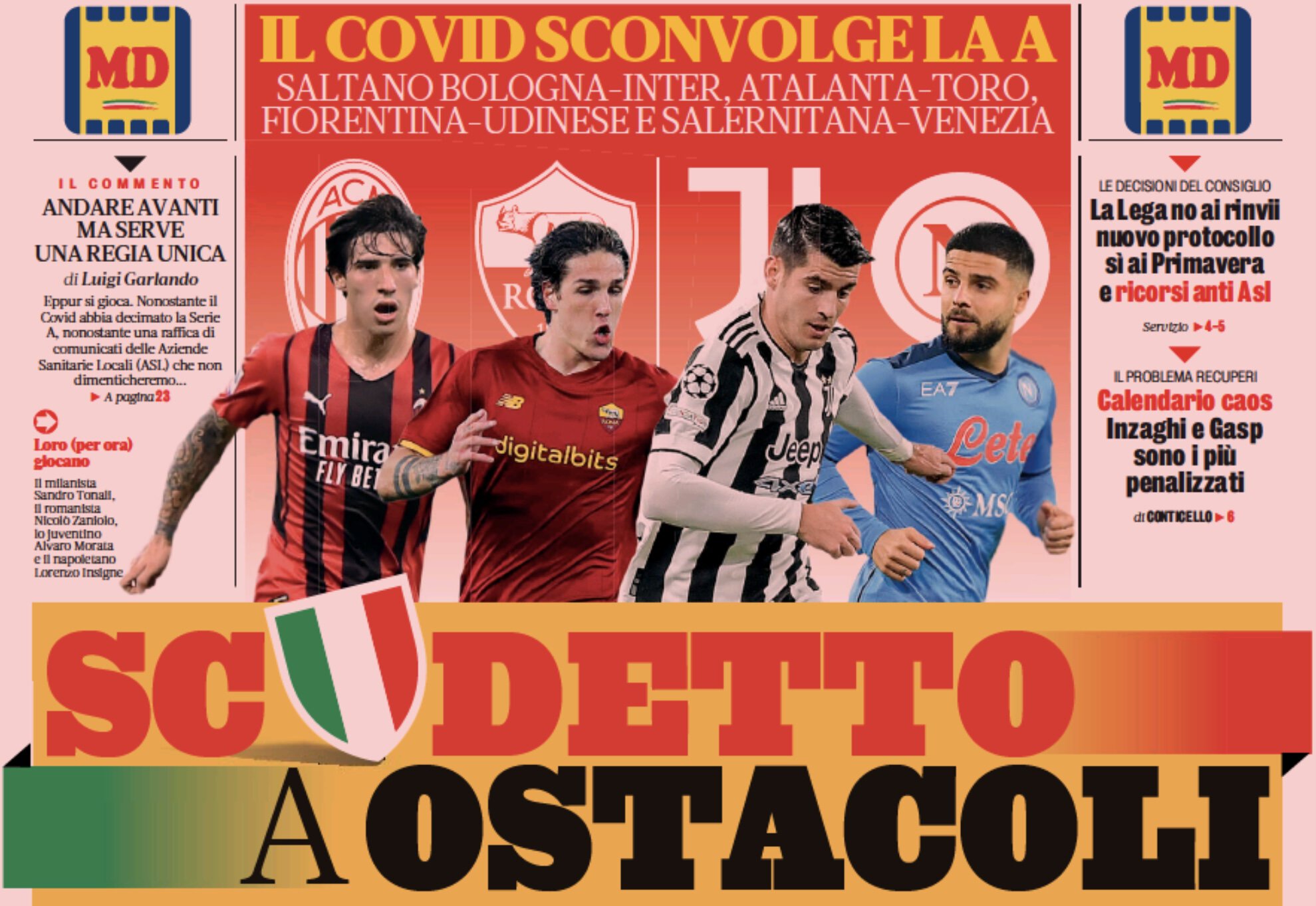 Скудетто с препятствиями. Заголовки Gazzetta, TuttoSport и Corriere за 6 января