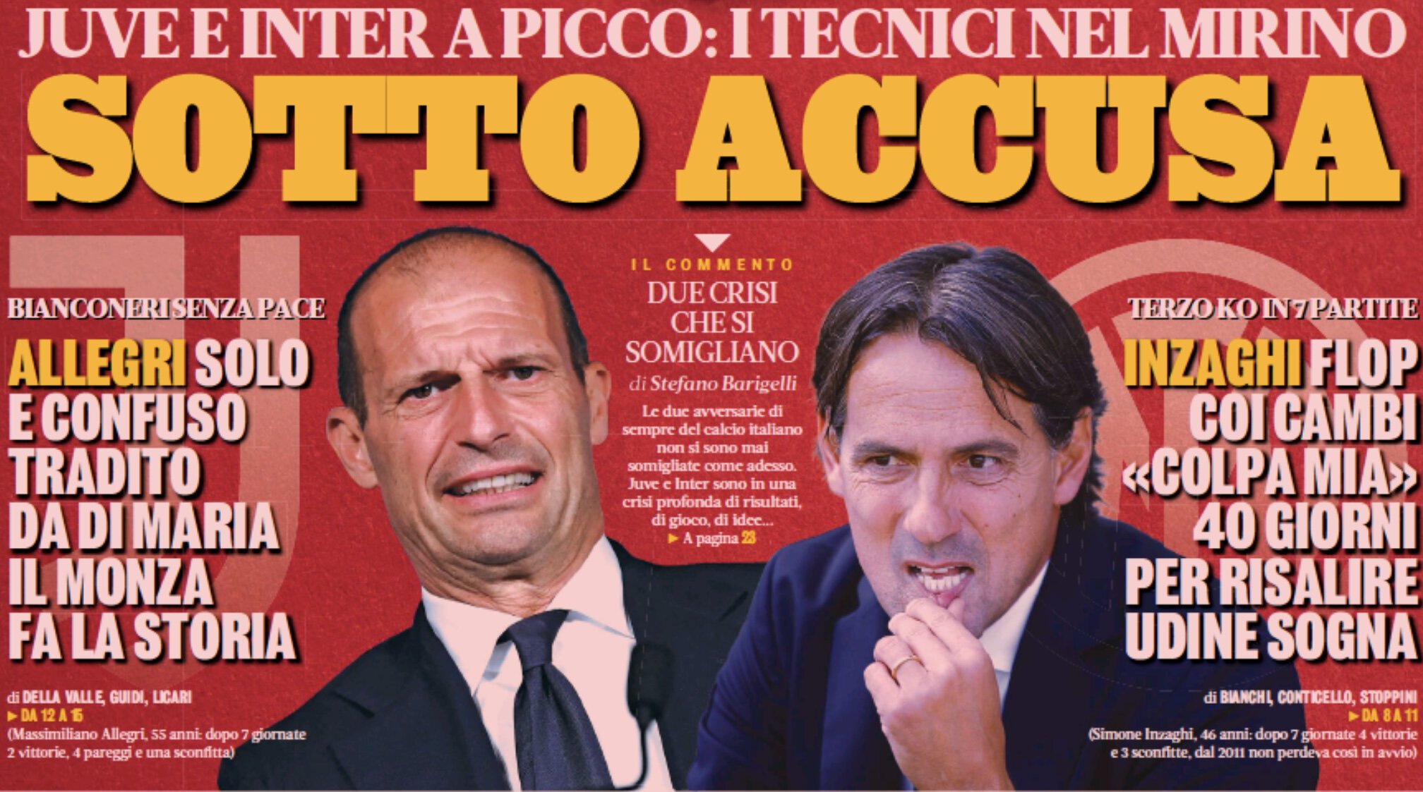 Под обвинением. Заголовки Gazzetta, TuttoSport и Corriere за 19 сентября
