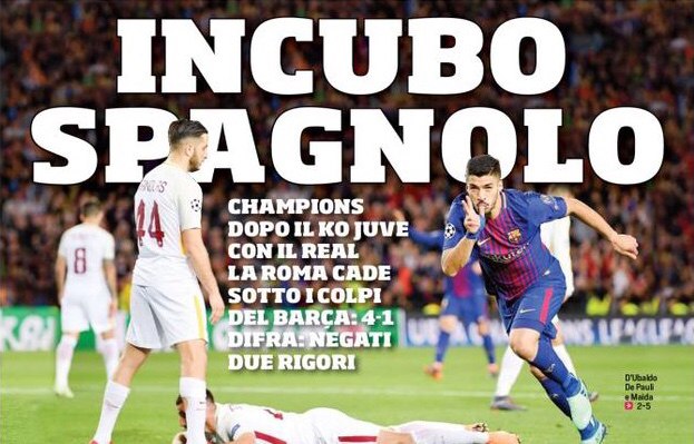 Испанский кошмар. Заголовки Gazzetta, TuttoSport и Corriere за 5 апреля