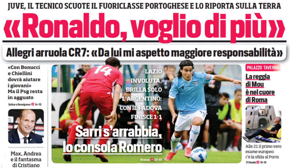 «Роналду, хочу большего». Заголовки Gazzetta, TuttoSport и Corriere за 28 июля
