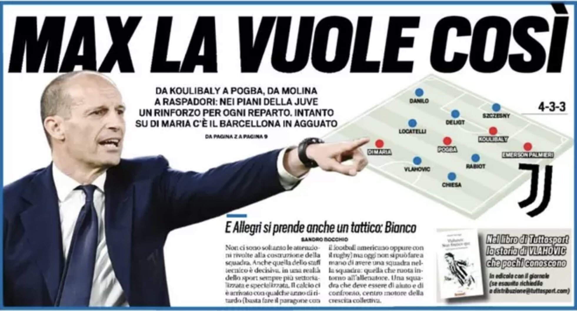 Макс хочет так. Заголовки Gazzetta, TuttoSport и Corriere за 7 июня