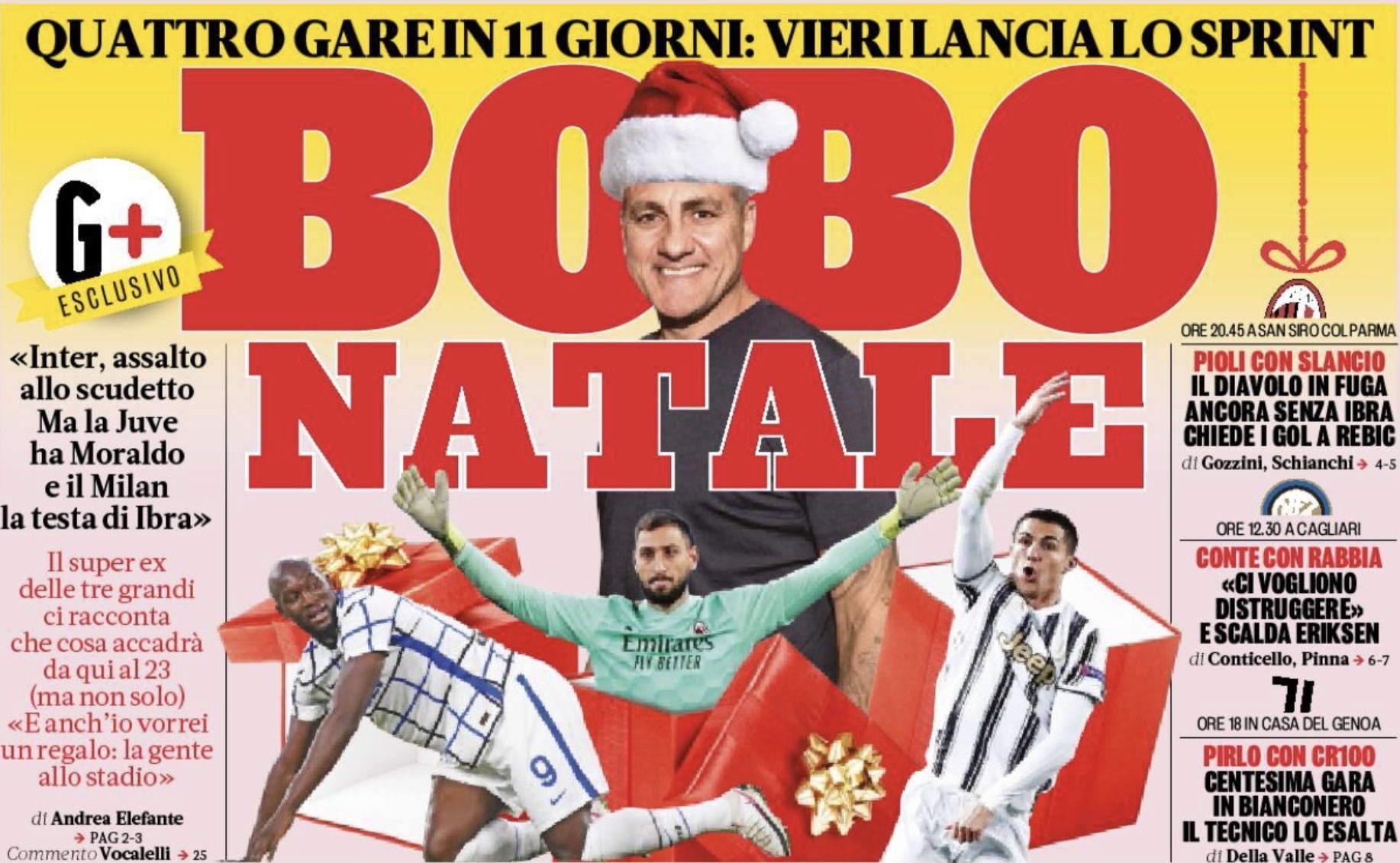 Бобо Рождественский. Заголовки Gazzetta, TuttoSport и Corriere за 13 декабря