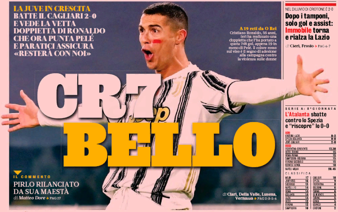 CR7 хорош. Заголовки Gazzetta, TuttoSport и Corriere за 22 ноября