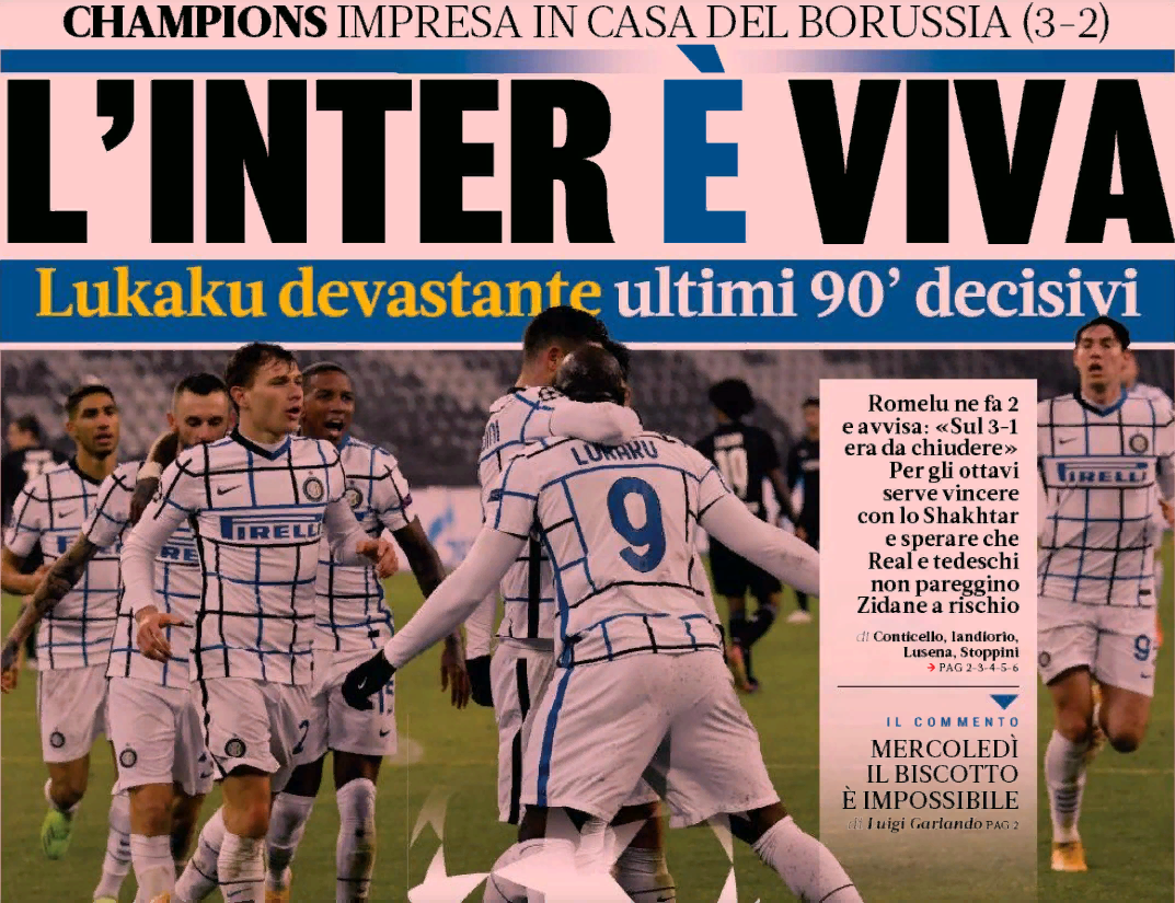 «Интер» жив. Заголовки Gazzetta, TuttoSport и Corriere за 2 декабря