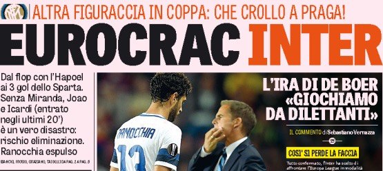 «Еврокрах «Интера». Заголовки Gazzetta, TuttoSport и Corriere за 30 сентября