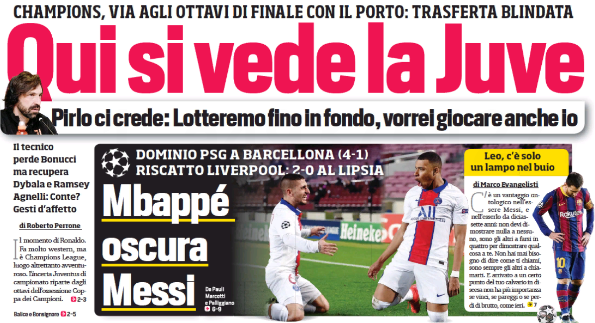 Здесь виден «Юве». Заголовки Gazzetta, TuttoSport и Corriere за 17 февраля