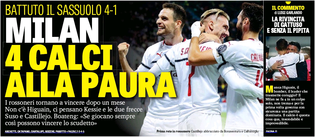 «Милан», 4 удара по страху. Заголовки Gazzetta, TuttoSport и Corriere за 1 октября