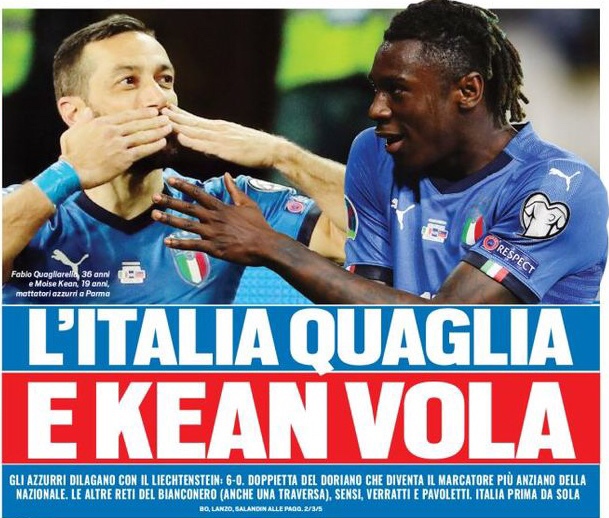 Италия воплощена и Кин летит. Заголовки Gazzetta, TuttoSport и Corriere за 27 марта