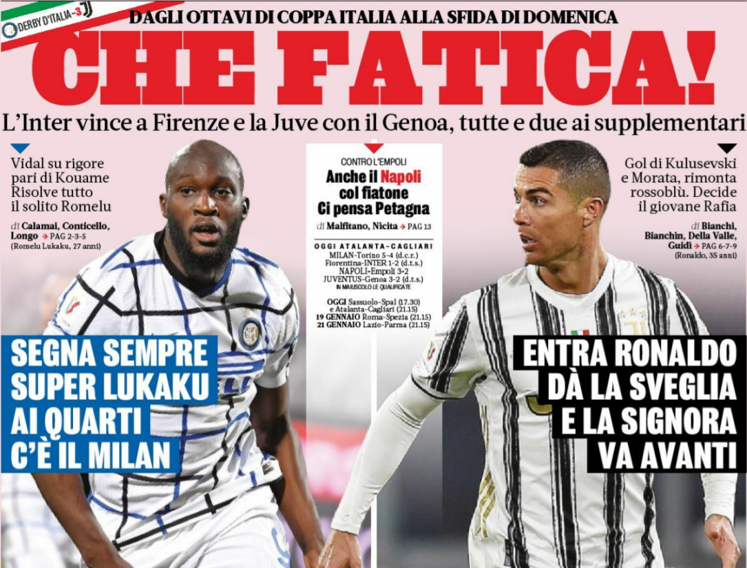 Как трудно! Заголовки Gazzetta, TuttoSport и Corriere за 14 января