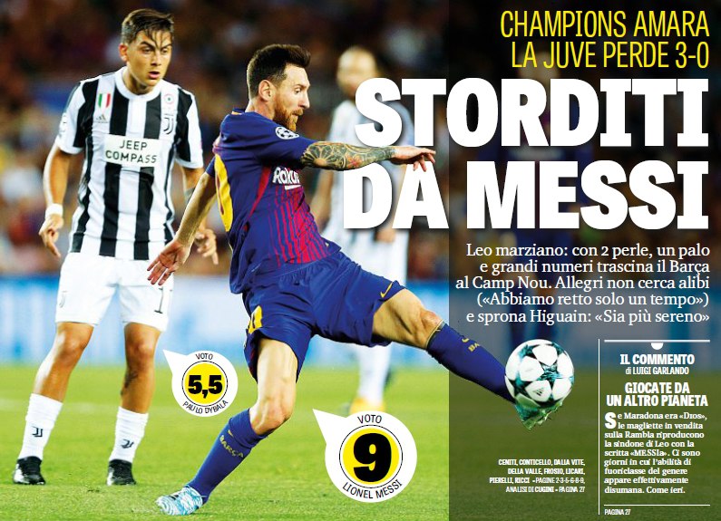Ошеломлённые Месси. Заголовки Gazzetta, TuttoSport и Corriere за 13 сентября