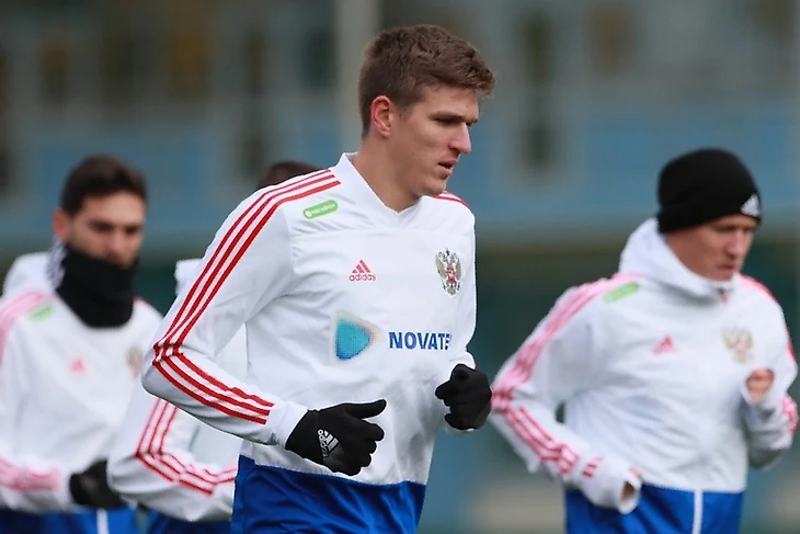 Александр Соболев на тренировке сборной