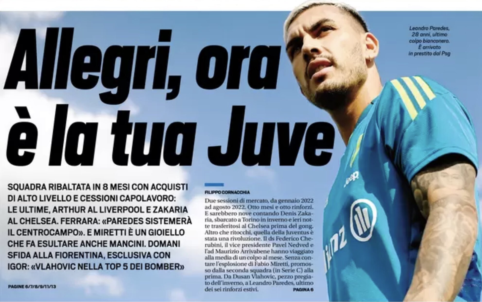 Аллегри, теперь это твой «Юве». Заголовки Gazzetta, TuttoSport и Corriere за 2 сентября