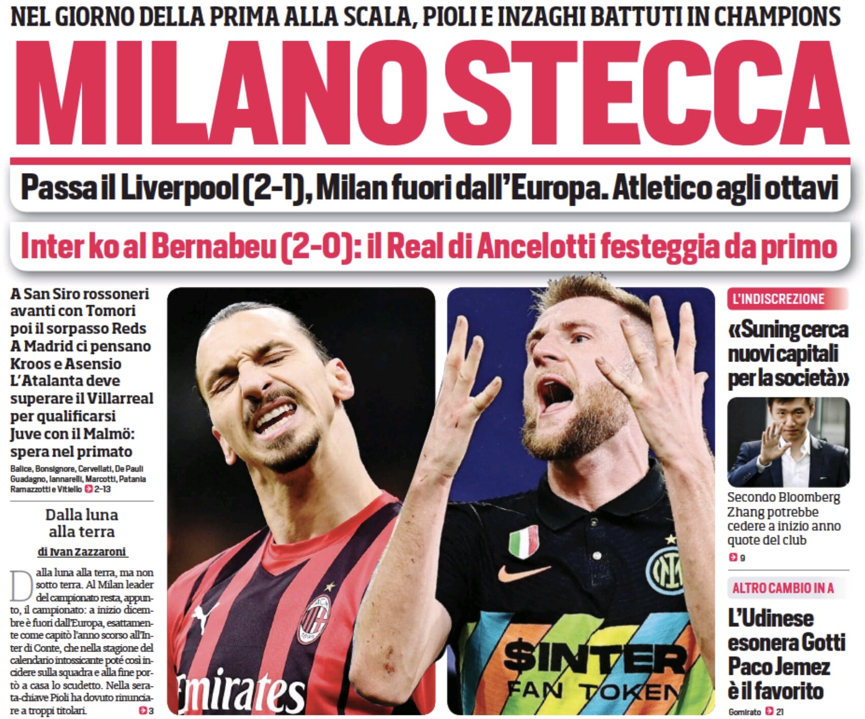 Милан сфальшивил. Заголовки Gazzetta, TuttoSport и Corriere за 8 декабря
