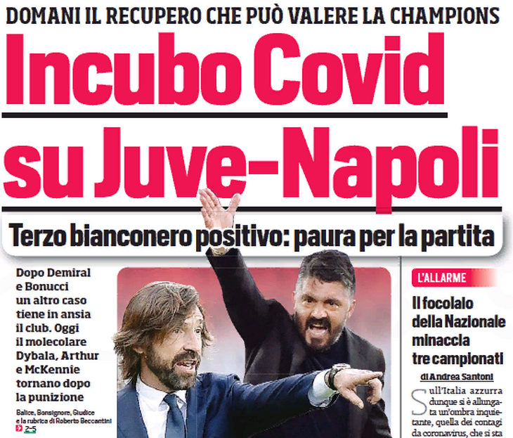Кошмар Ковида для «Юве»-«Наполи». Заголовки Gazzetta, TuttoSport и Corriere за 6 апреля