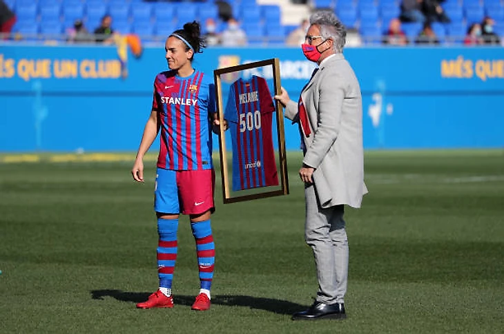 Melanie Serrano, the player with the most games for women's FC Barcelona, totals 500 games during the match between Barcelona and Sociedad Deportiva...