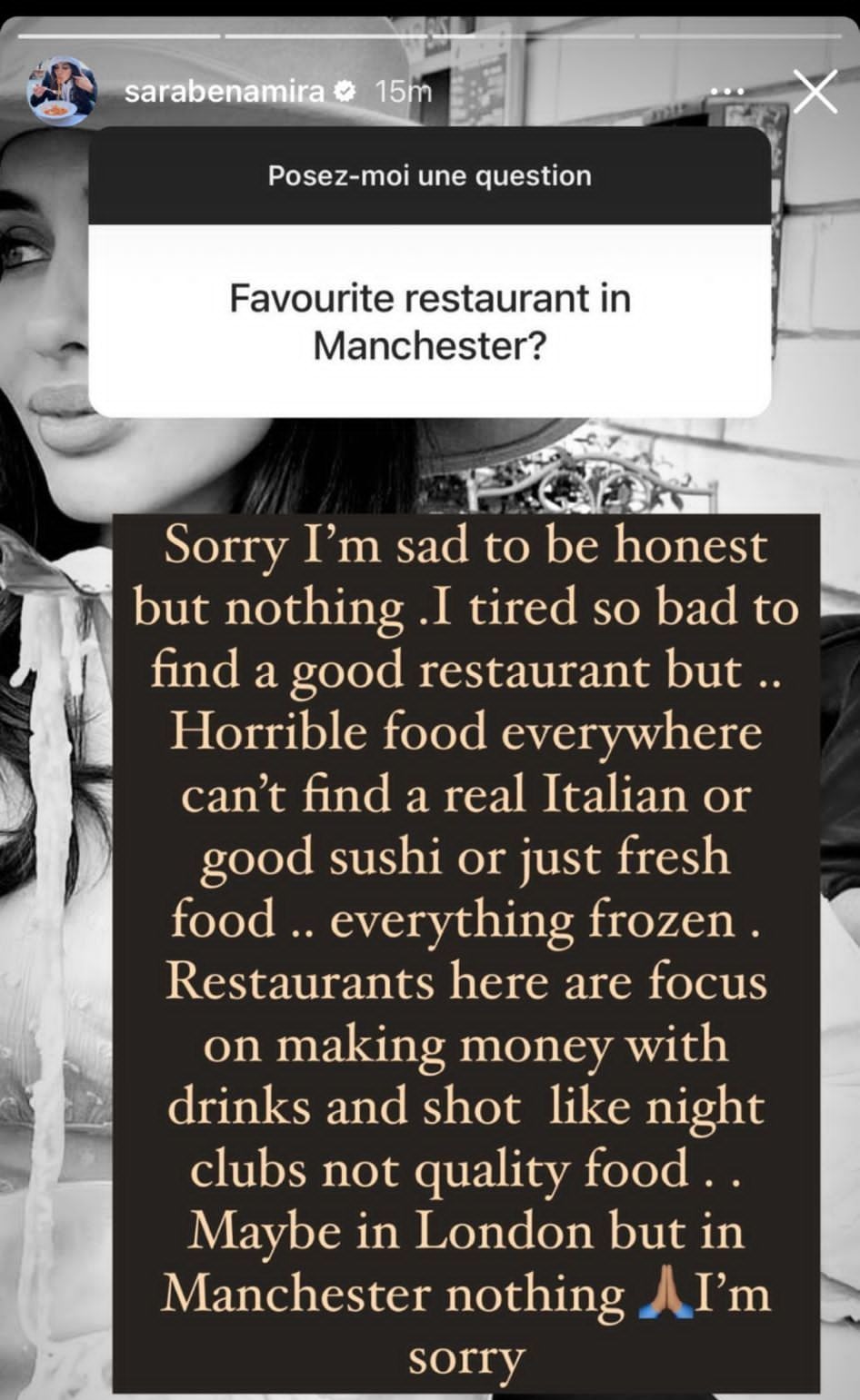 Пост Сары в Instagram, который эксперты по еде назвали «абсурдным».