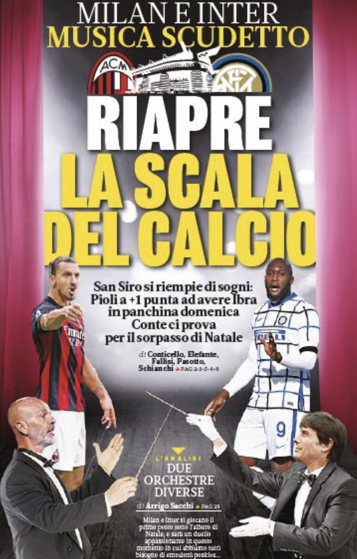 Открывается Ла Скала футбола. Заголовки Gazzetta, TuttoSport и Corriere за 18 декабря