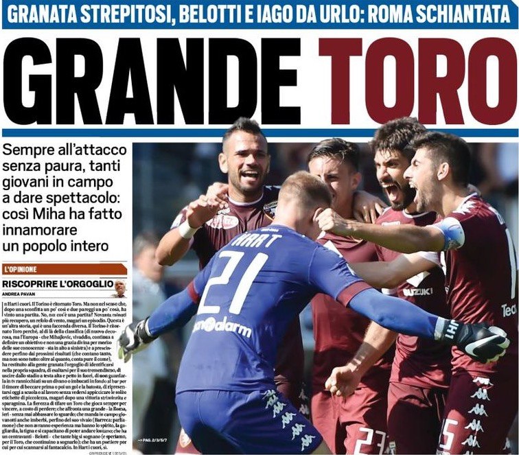 «Отличный «Торино». Заголовки Gazzetta, TuttoSport и Corriere за 26 сентября